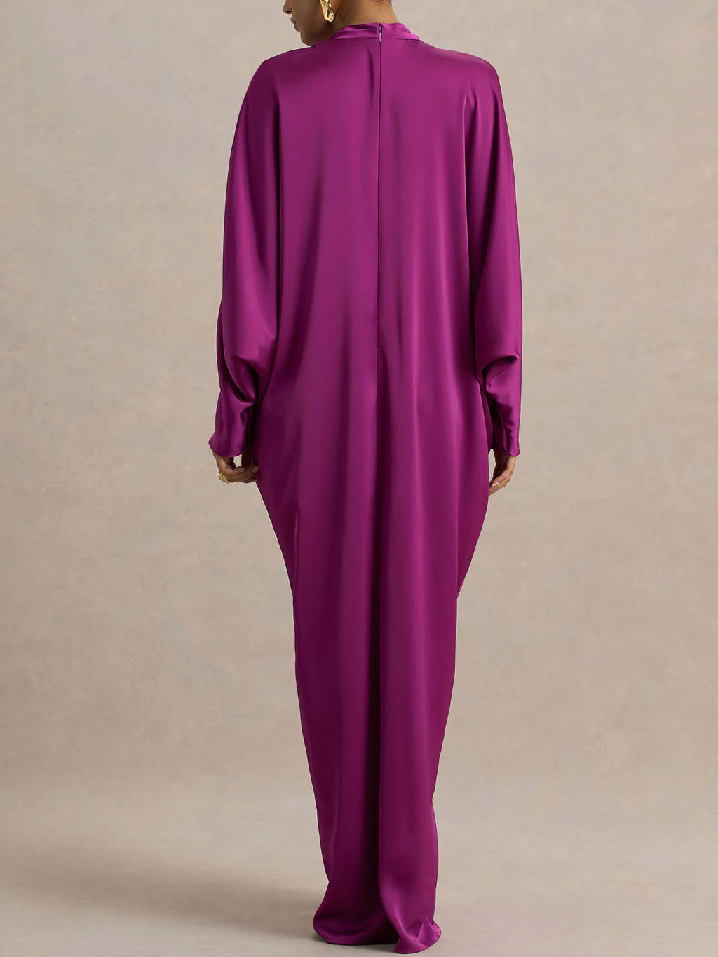 Satin Batwing Sleeve Maxi Kaftan Dress