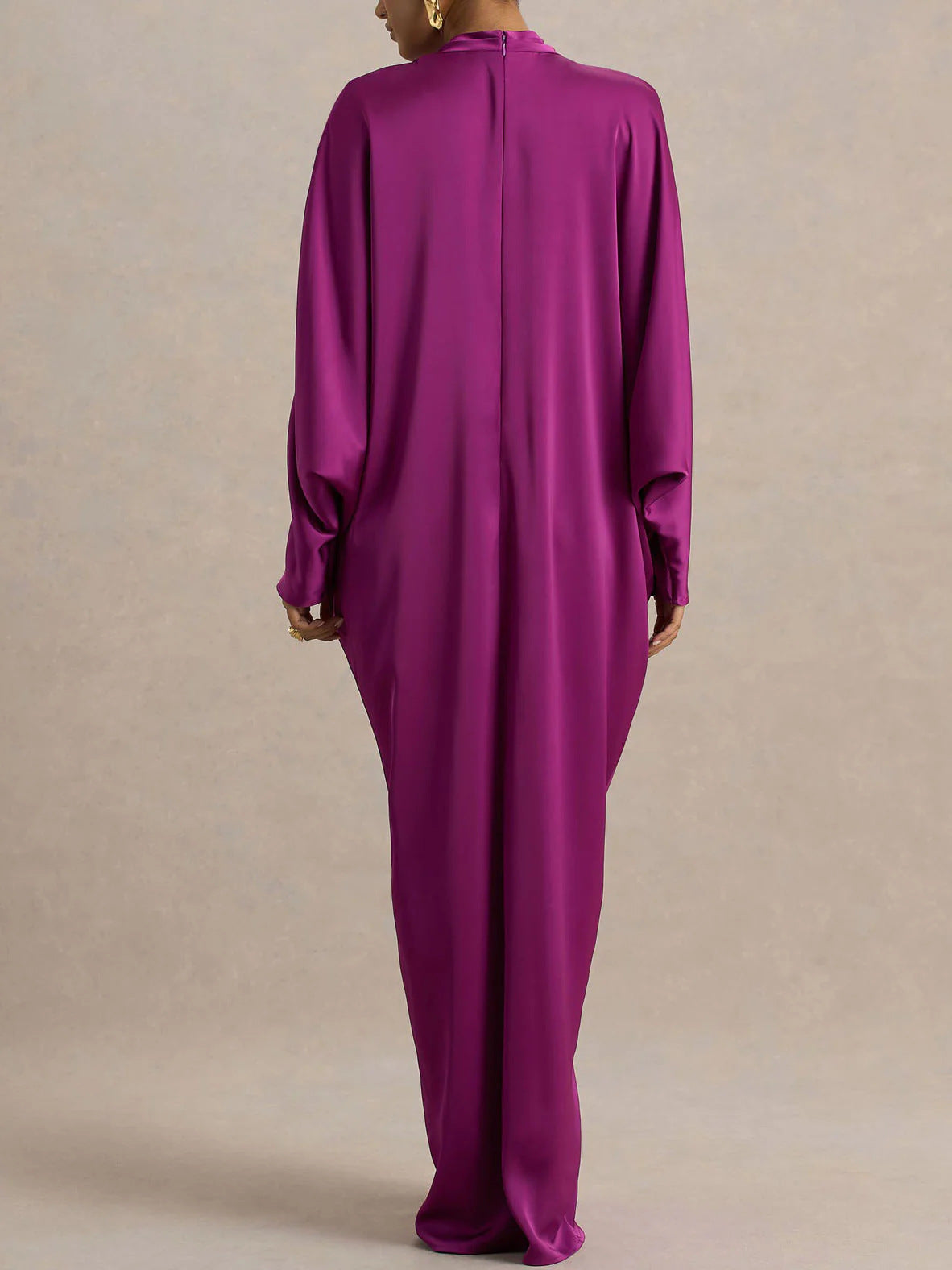 Satin Batwing Sleeve Maxi Kaftan Dress