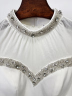 Flowering Girl Women Mesh-paneled beaded rhinestone-embellished maxi dress - white