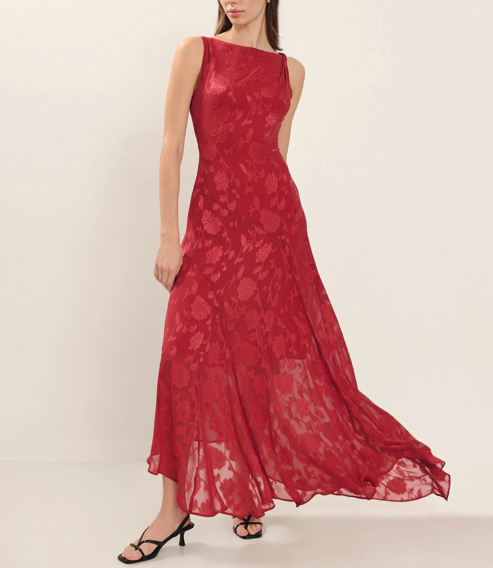 Flowering Girl Women red Lace Backless Jacquard Irregular Dress