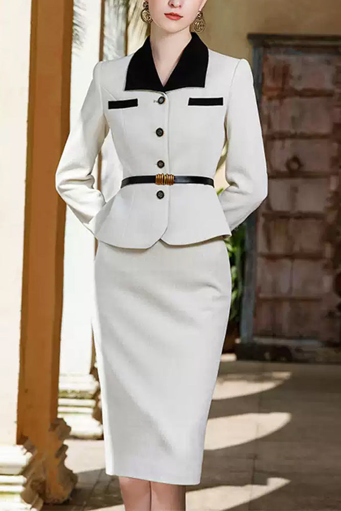 Sylvia White Jacket With Midi Skirt Suit