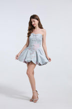 Lisa Jacquard Fishbone Bodice A-Line Mini Dress In Blue