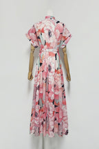 Flowering Girl Women Floral Print Silk Organza Maxi Dress In Pink-Multi