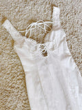 white crochet patchwork backless cotton dress