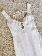 white crochet patchwork backless cotton dress
