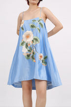 Edwina Applique Floral Embroidered Mini Dress In Blue