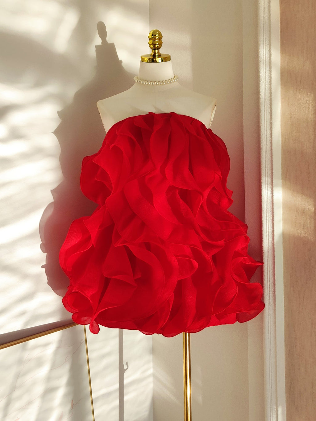 Flowering Girl Women Verna Multi-Layered 3d Pleated Mini Dress In Red