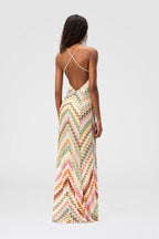 Flowering Girl Women Chevron Rainbow Crochet Cross-Back Spaghetti Strap Maxi Dress