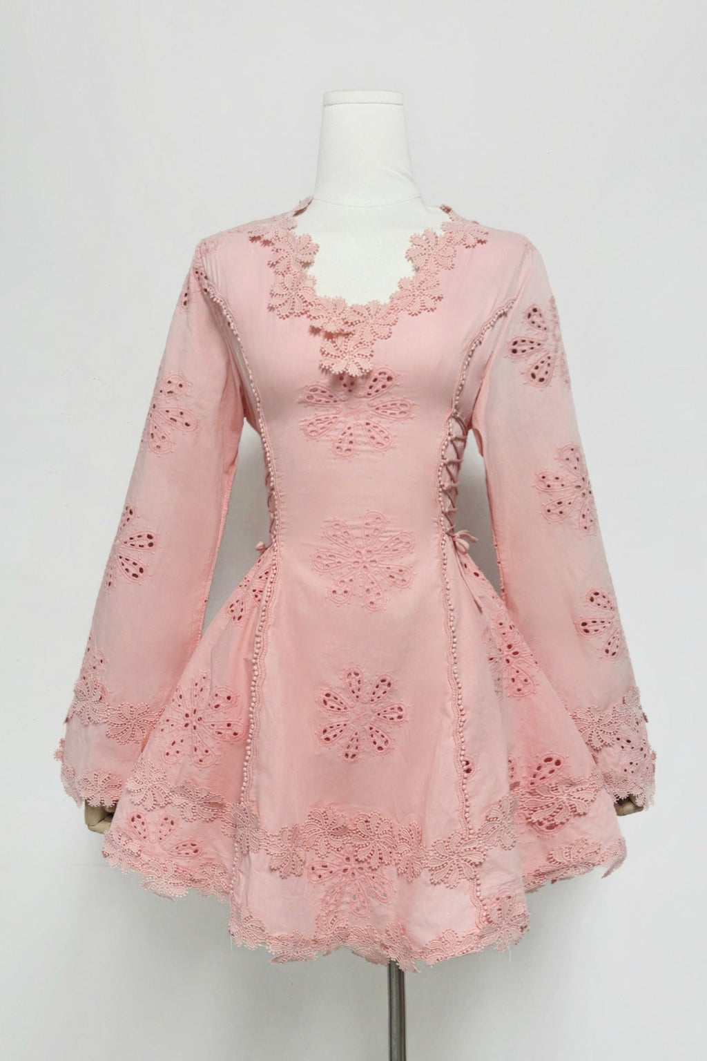 Flowering Girl Women Flower Embroidery Hollow Mini Dress In White