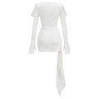 Dariel Floral Jacquard Cutout Draped Mini Dress - White