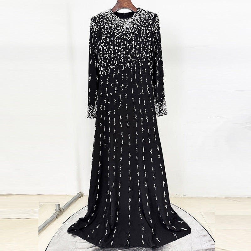 Flowering Girl Women white long sleeve beaded diamond maxi dress