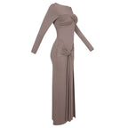 Flowering Girl Women Round neck ribbed knit maxi dress in coffee
