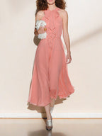 Pink Halter-Neck Midi Dress