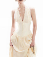 Flowering Girl Women tiffany halterneck tulle overlay maxi dress in apricot