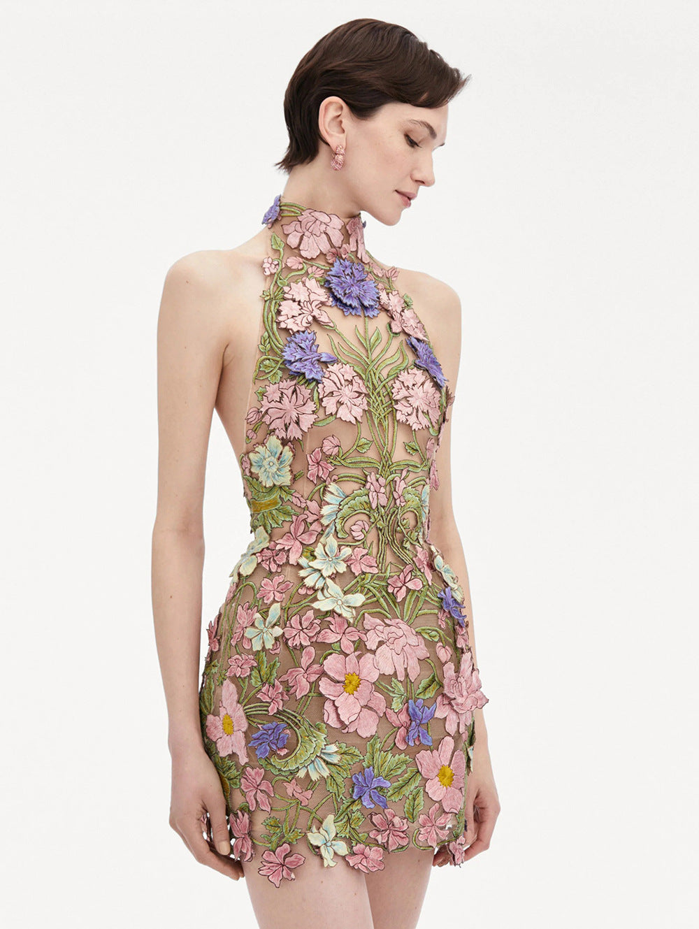 Flowering Girl Women ursula floral print Halter Neck Mini Dress