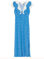 lyuba polka dot Lace-trimmed V-neck maxi dress in blue