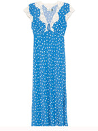 Flowering Girl Women Lyuba Polka Dot Lace-Trimmed V-Neck Maxi Dress In Blue