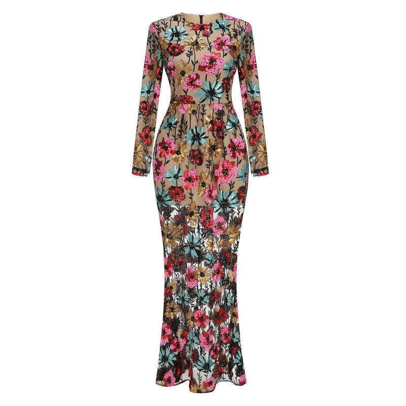Priscilla Colorful Floral Embroidered Maxi Dress
