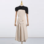 gustave Khaki Cape sleeveless irregular midi dress