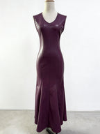 Flowering Girl Women Ophelia v-Neck Sleeveless Leather Maxi Dress In Burgundy
