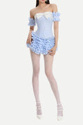 Flowering Girl Women Striped bustier top skirt set in blue
