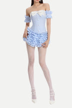 Flowering Girl Women Striped bustier top skirt set in blue