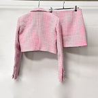 Helen Embellished Checked Wool-Blend Blazer Set In Pink