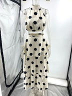 Flowering Girl Women polka dot print halterneck sleeveless top skirt set