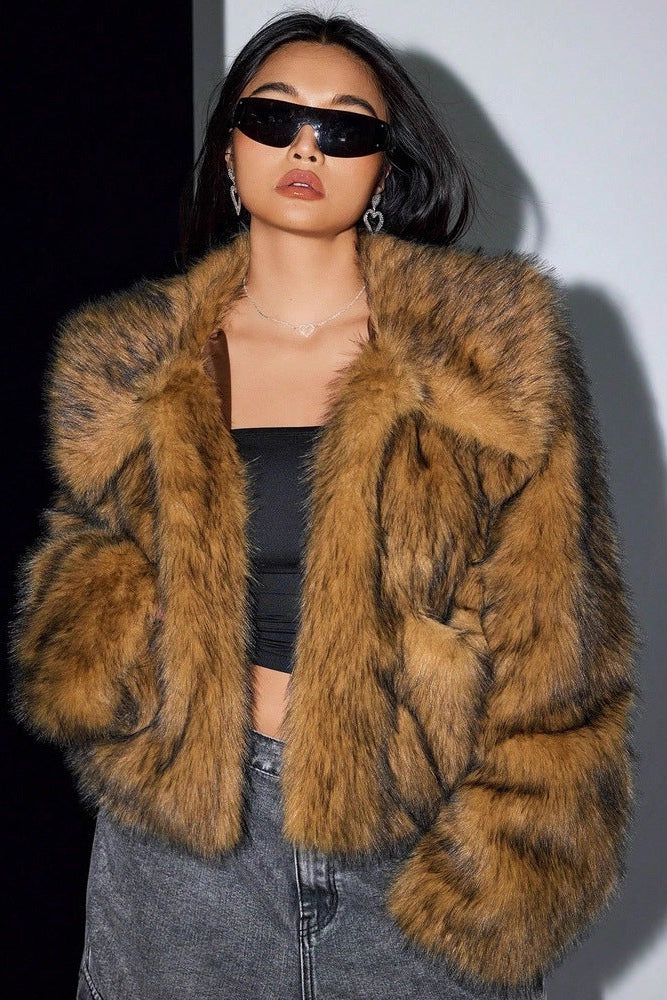Flowering Girl Women imitation fox fur long sleeve short jackets