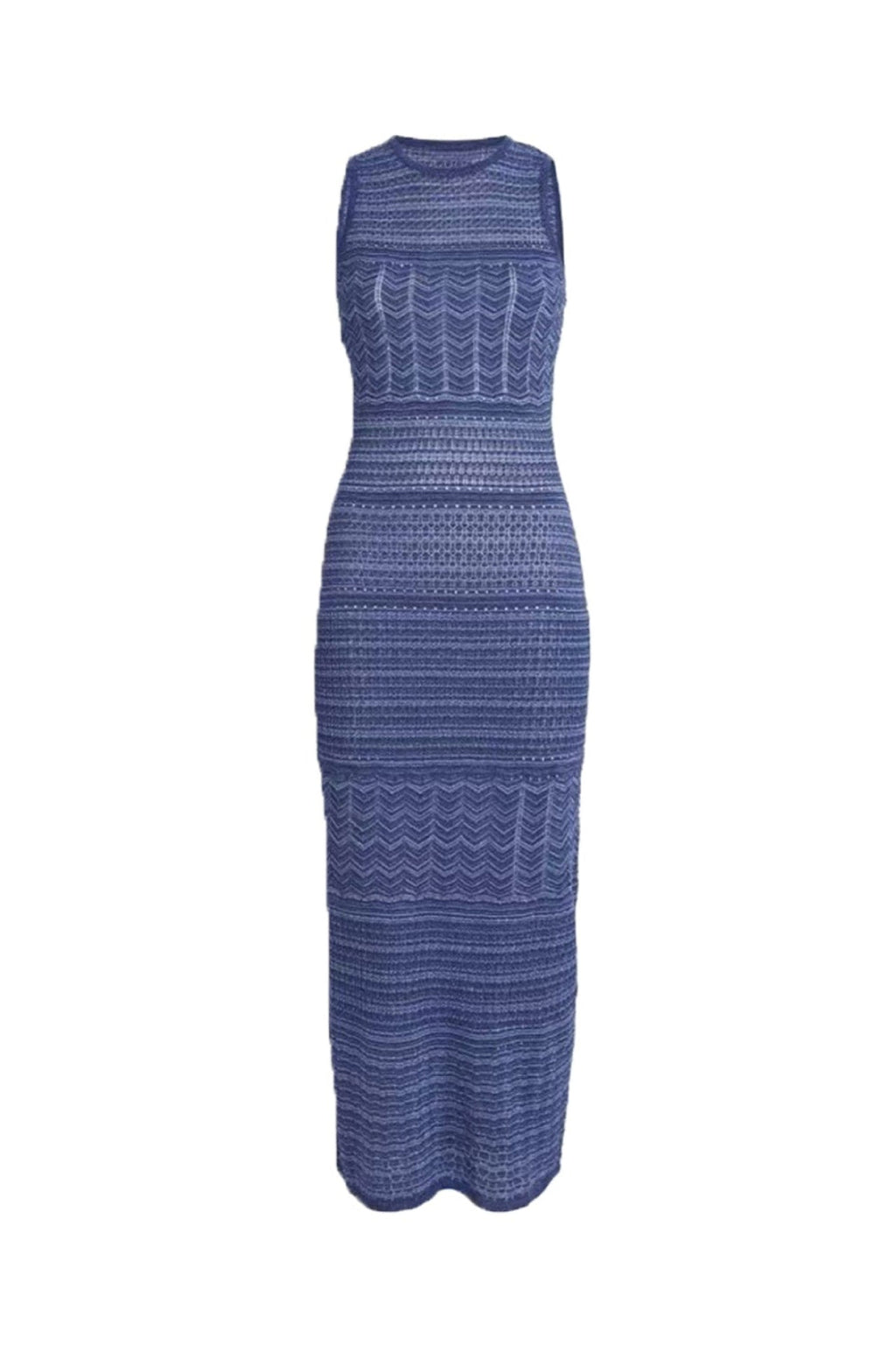 Flowering Girl Women Hollow Striped Sleeveless Knit Midi Dress In Royal Blue