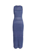 hollow striped sleeveless knit midi dress in Royal Blue