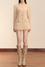 Molly Square Neck Long Sleeve Mini Blazer Dress In Khaki