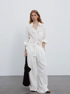 Flowering Girl Women white V-neck linen long-sleeved shirt
