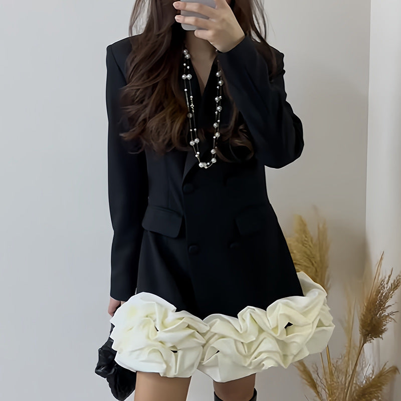 Flowering Girl Women 3D flower patchwork blazer dress