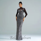 Flowering Girl Women stand collar sequin panel maxi dress in black