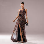jocelyn High Slit Feather One-shoulder Maxi Dress