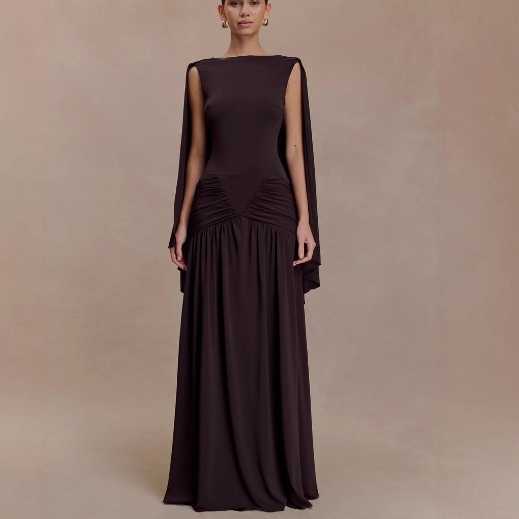 Flowering Girl Women open back cape pleated maxi dress