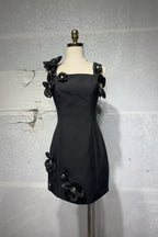 Flowering Girl Women 3D Flower Diamond Embellished Mini Dress In Black