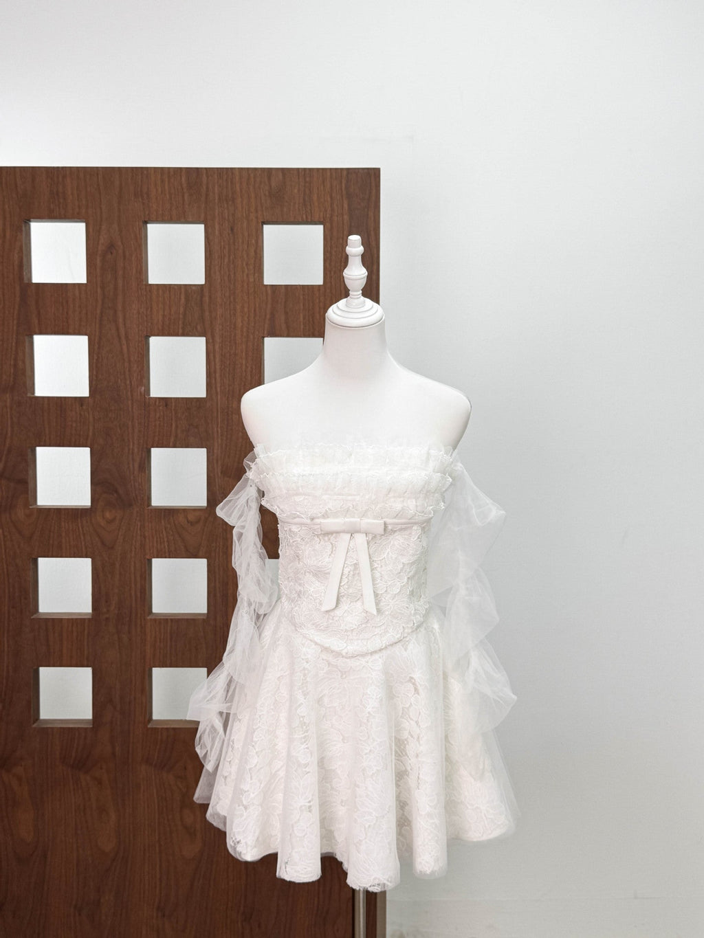 Flowering Girl Women cornelia Lace mesh ribbon A-line strapless mini dress - white