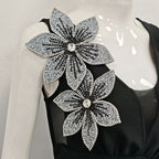 rita black 3D Floral Rhinestone Bodycon Slit Maxi Bandage Dress
