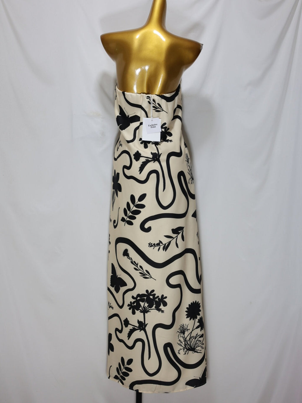 Tropical Leaf Print Strapless Maxi Dress