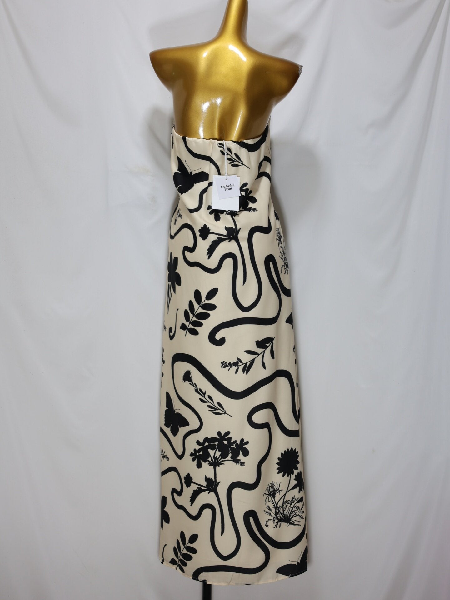 Tropical Leaf Print Strapless Maxi Dress