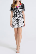 Flowering Girl Women Letitia 3d Floral Embroidery Mini Dress In Black