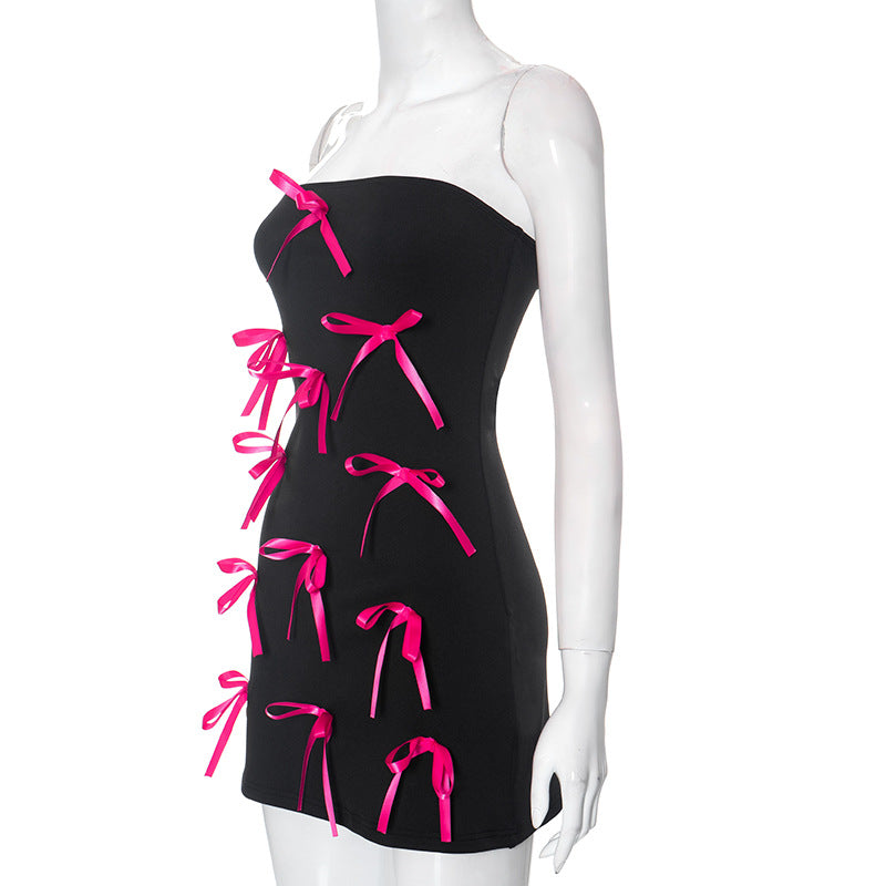 Flowering Girl Women Strapless Bow Mini Dress