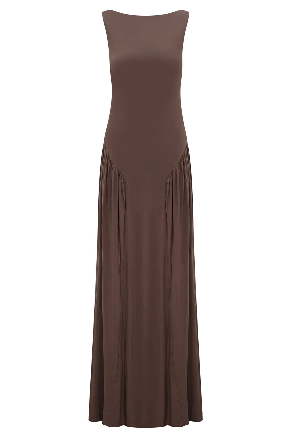 Flowering Girl Women brown pleated one-line neck pleated open back dress