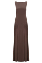 Flowering Girl Women brown pleated one-line neck pleated open back dress