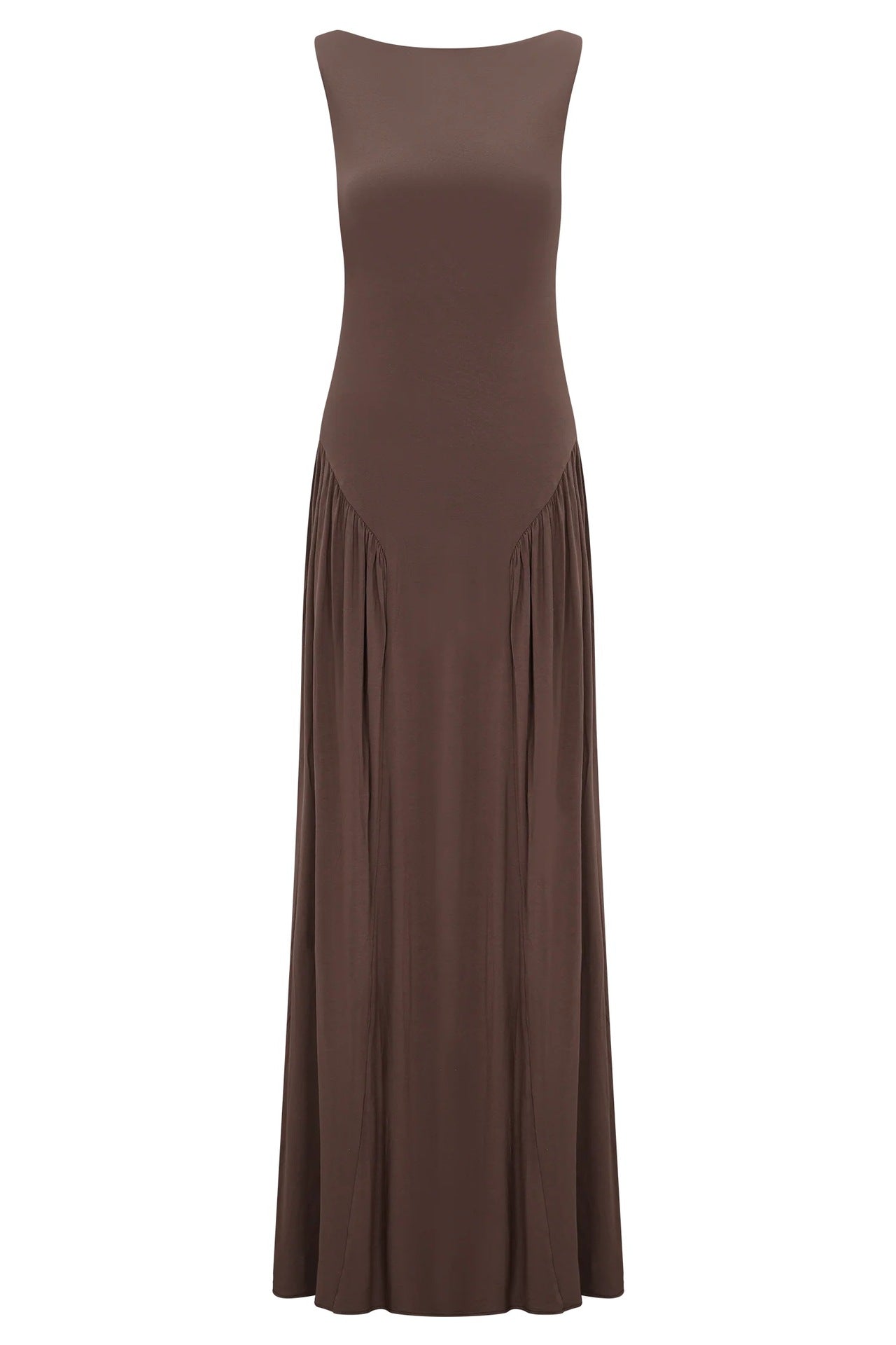 Flowering Girl Women brown pleated one-line neck pleated open back dress