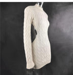 Flowering Girl Women white backless long sleeve twist knitted sweater dress