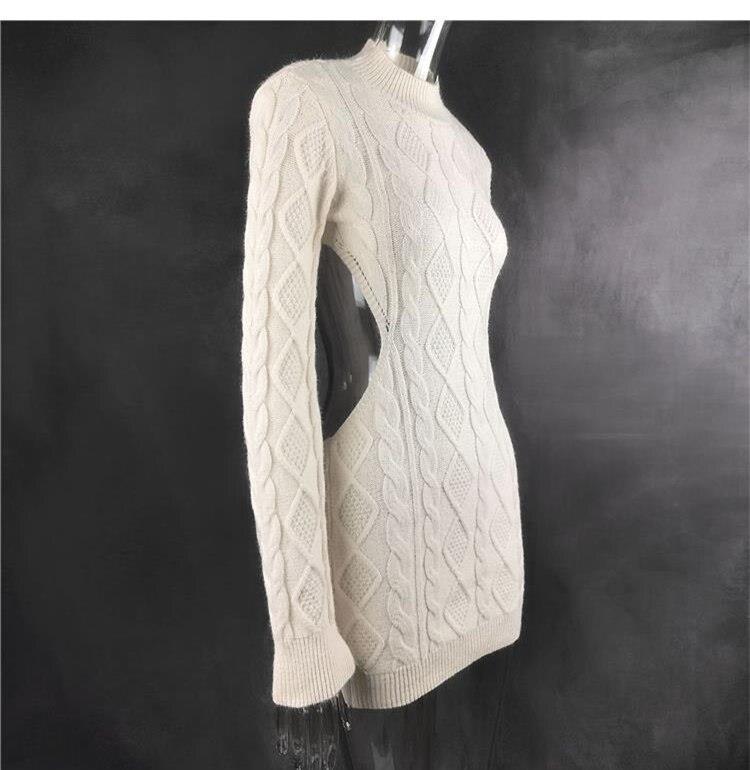 Flowering Girl Women white backless long sleeve twist knitted sweater dress