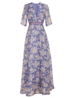 Purple Floral Printed V-Neck Maxi Dress